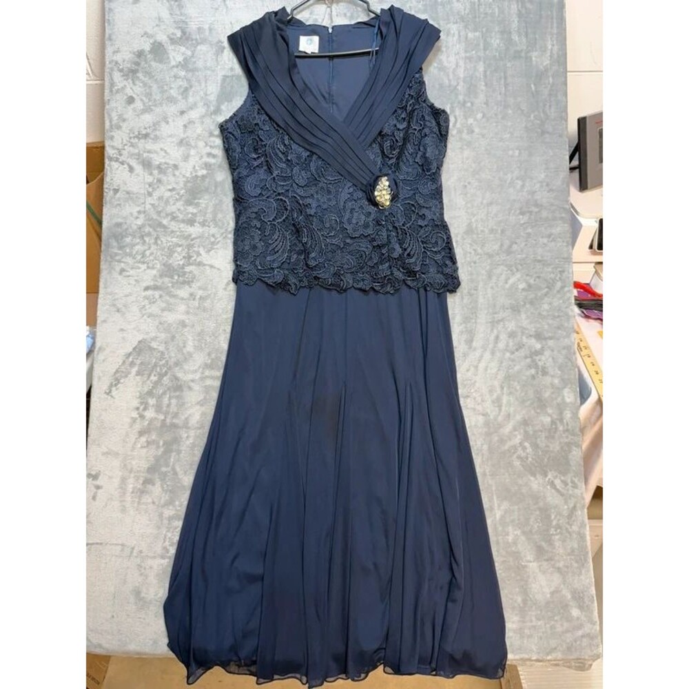 Patra Womens Size 18 Navy Blue Lace Chiffon Maxi Formal Evening Dress